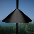 14 Squirrel Baffle: Black cone-shaped metal baffle on a pole, designed to prevent squirrels from accessing bird feeders.