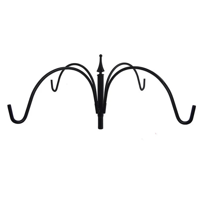 4 Arm Pole Topper sketch showing a black metal hook with curved ends, designed for light-duty use, holding tube feeders with a 13.5 reach.