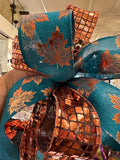 Copper and Teal Copper Leaves Bow