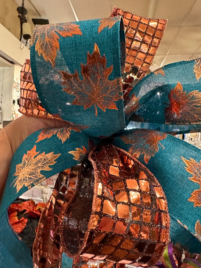 Copper and Teal Copper Leaves Bow