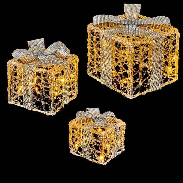 Acrylic Present Boxes Silver Bow Warm