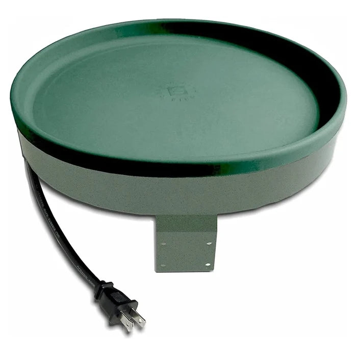 All Season 3 in 1 Heated Bath with mounting options; keeps birdbaths ice-free to -10°F, thermostatically controlled, 14-inch diameter, holds 1 quart, UL-listed.