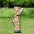 Aspects Quick Clean Peanut Mesh Feeder with woodpecker and songbird, showcasing sturdy mesh design filled with peanuts, ideal for attracting woodpeckers.