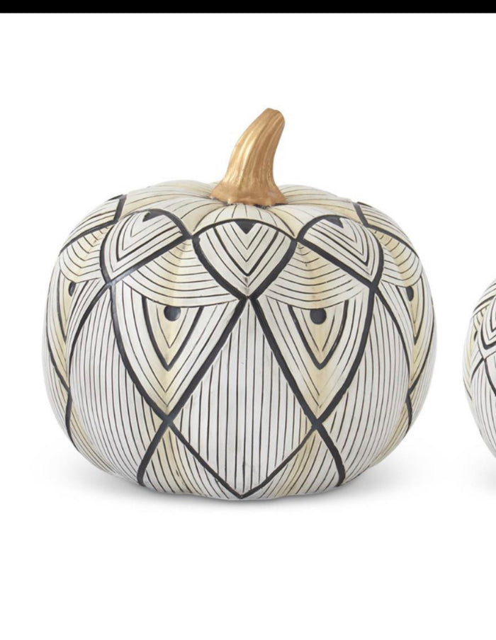 Aztec Black & White Patterned Pumpkin with Gold Stem
