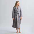 dove gray, plush calf length robe