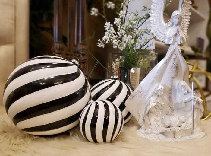 Black and White Stripe Set of 3 Ornaments