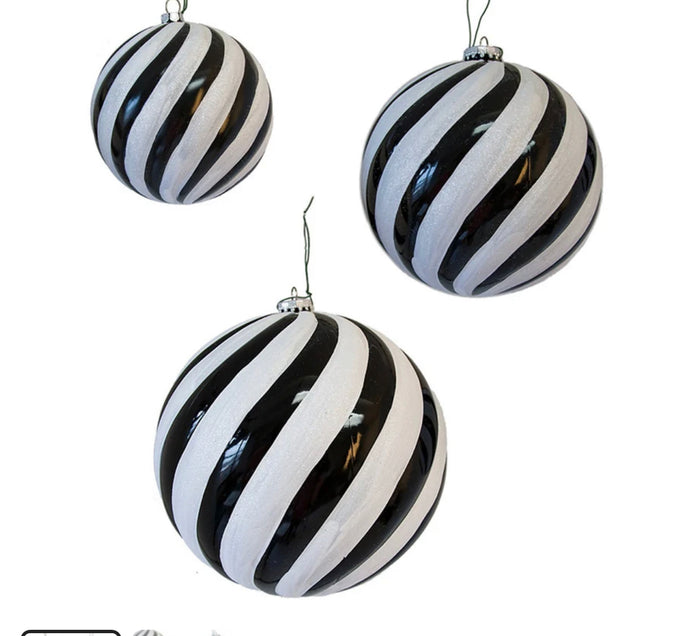 Black and White Stripe Set of 3 Ornaments