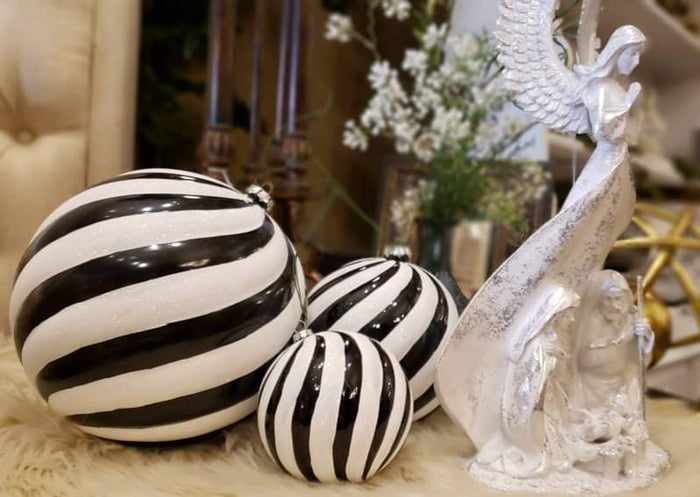 Black and White Stripe Set of 3 Ornaments