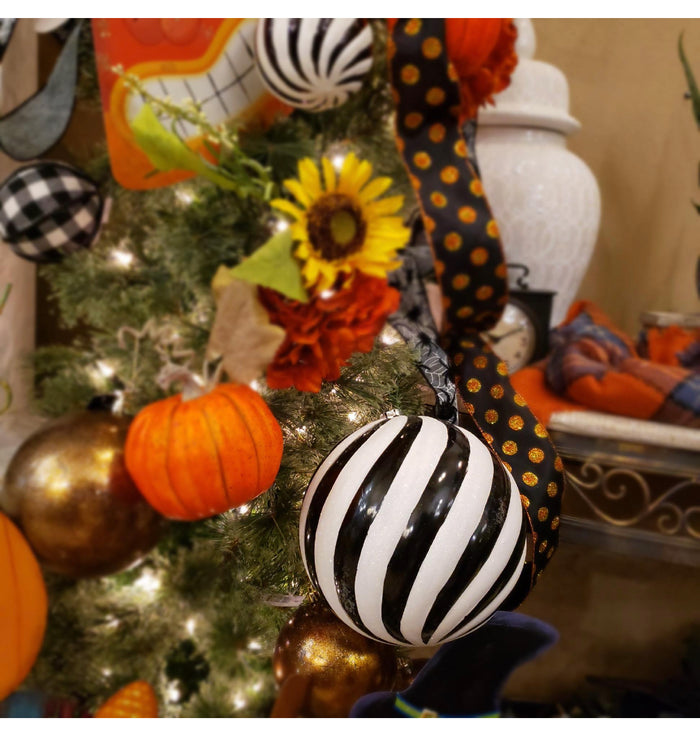 Black and White Stripe Set of 3 Ornaments