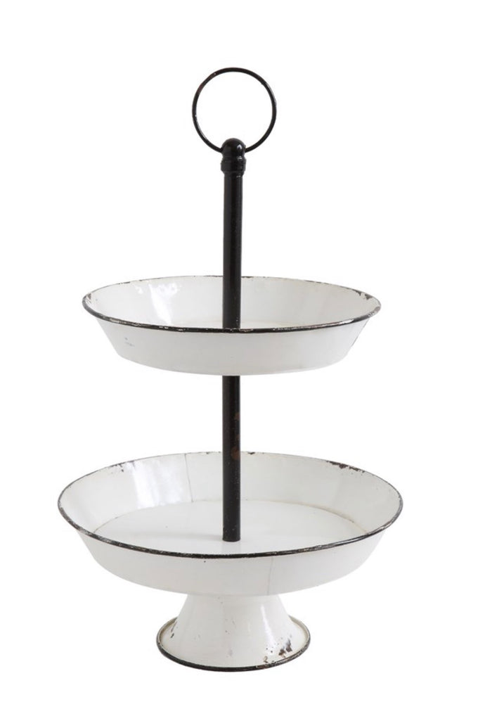 Black & White Enamel 2-Tier Tray Farmhouse Rustic Style