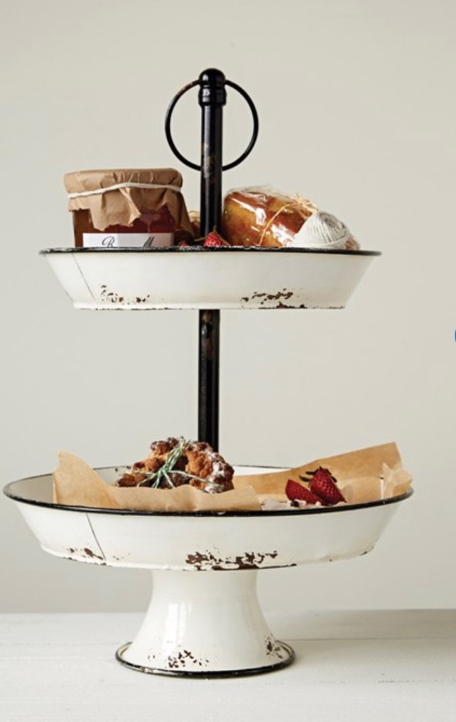 Black & White Enamel 2-Tier Tray Farmhouse Rustic Style