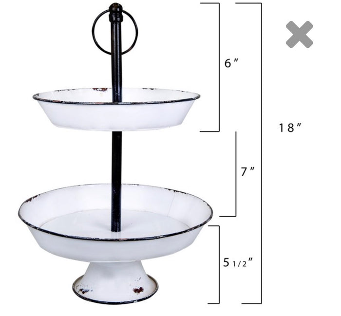 Black & White Enamel 2-Tier Tray Farmhouse Rustic Style