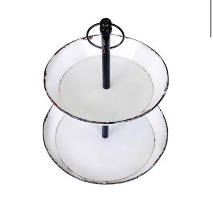 Black & White Enamel 2-Tier Tray Farmhouse Rustic Style