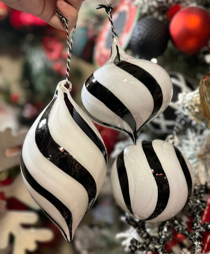 Black & White Swirl Glass Ornaments Set of 3