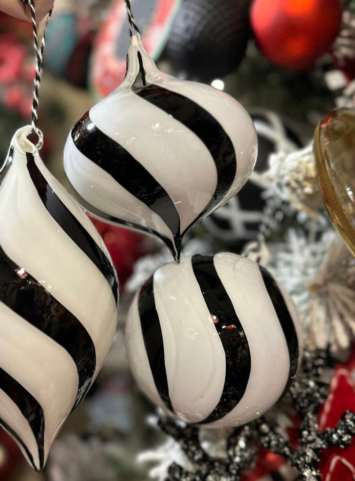 Black & White Swirl Glass Ornaments Set of 3
