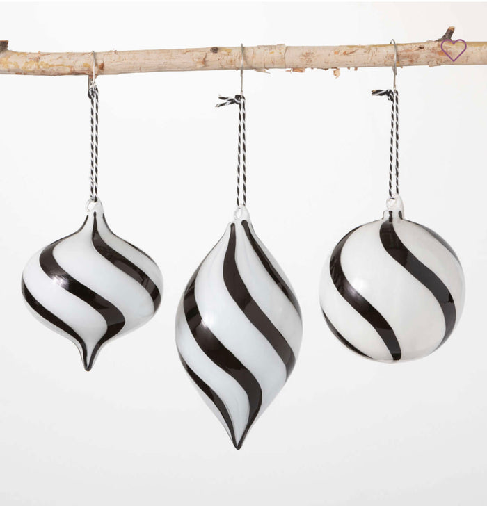 Black & White Swirl Glass Ornaments Set of 3