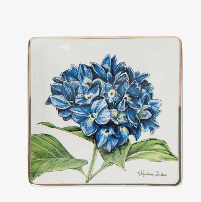 Blue and White Hydrangea Trinket Dish with Gold detail