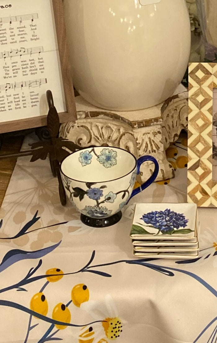 Blue and White Hydrangea Trinket Dish with Gold detail