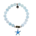 Blue Aquamarine Stone Bracelet with Star of the Sea Sterling Silver Charm