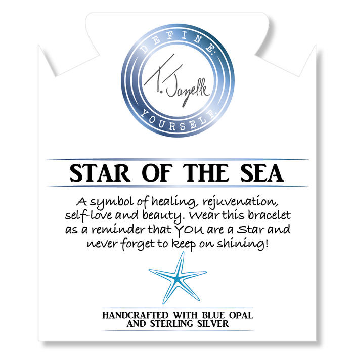 Blue Aquamarine Stone Bracelet with Star of the Sea Sterling Silver Charm