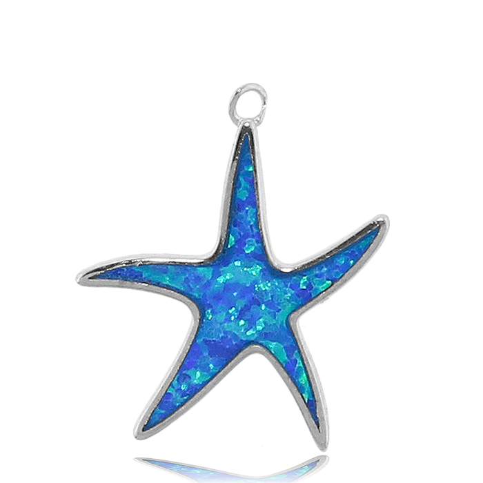 Blue Aquamarine Stone Bracelet with Star of the Sea Sterling Silver Charm