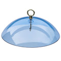 Blue Weather Dome with brass hanger, hook, and metal ring, designed to shield bird feeders from rain and snow, measuring 10-1/2 inches in diameter.