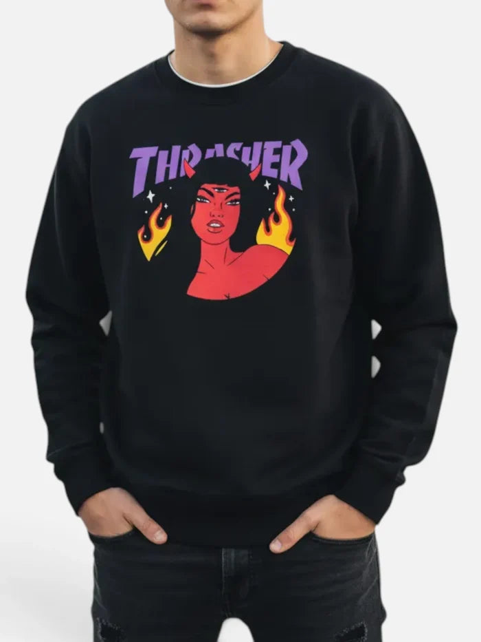 Buzo Thrasher Crew Diablo Negro