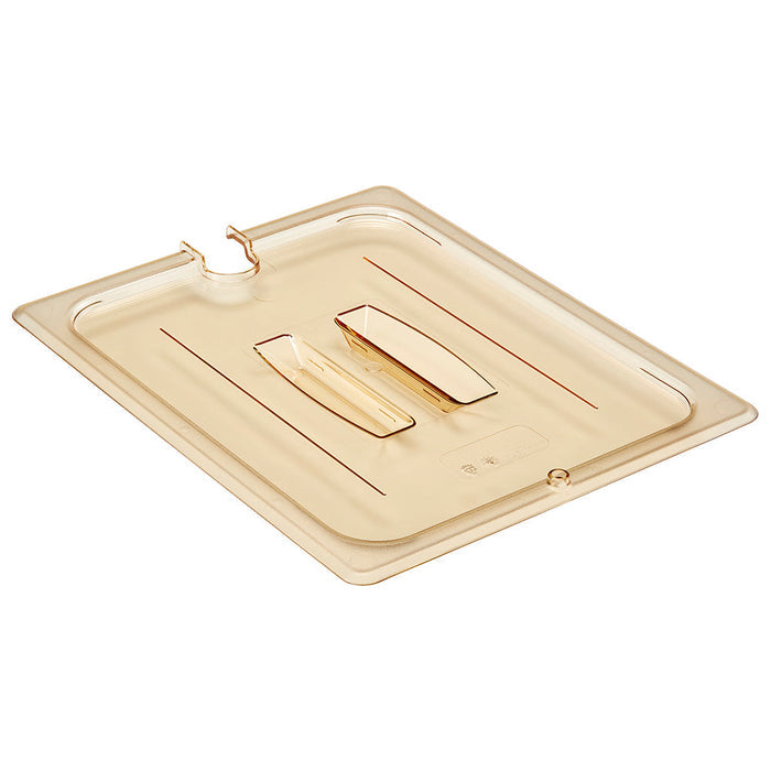 Cambro 20HPCHN150 - High Heat Notched Cover with Handle - Half-Size - Amber