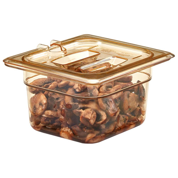 Cambro 60HPCHN150 - High Heat Notched Cover with Handle - Sixth-Size - Amber