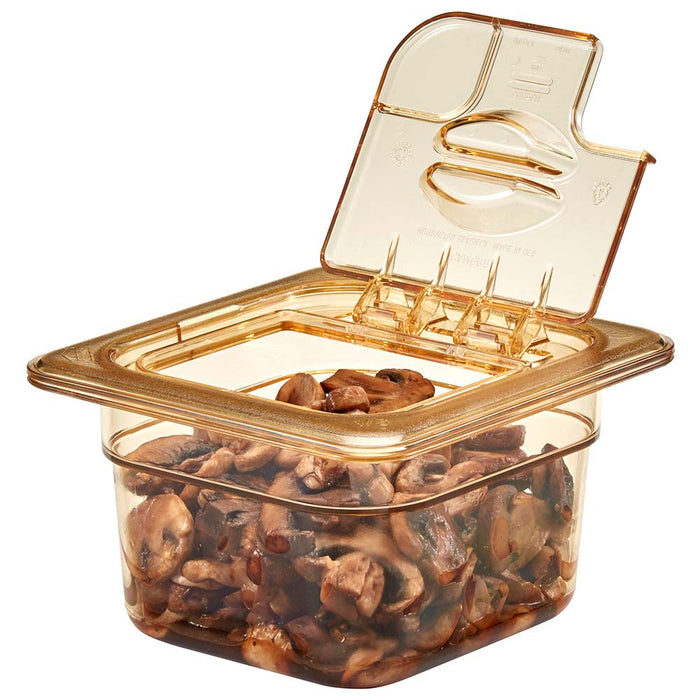 Cambro 60HPLN150 - High Heat Cover with Notched FlipLid - Sixth-Size - Amber