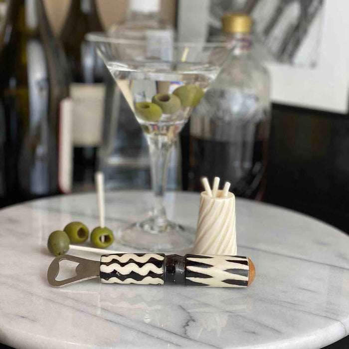 Carved Bone Cocktail Picks and Vessel