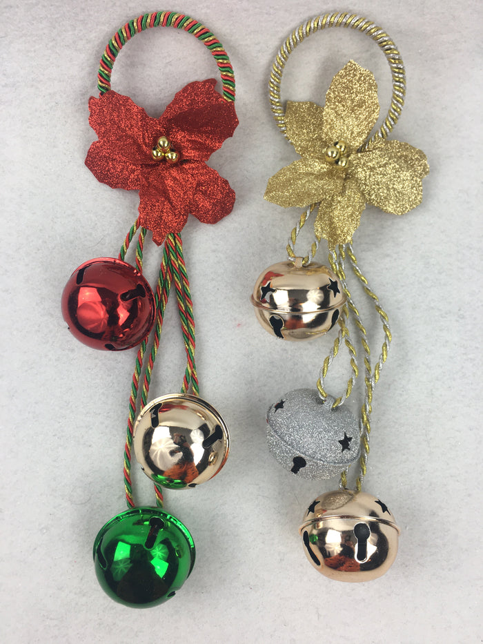 Christmas Door Bell Hanger With Glittered Poinsettia