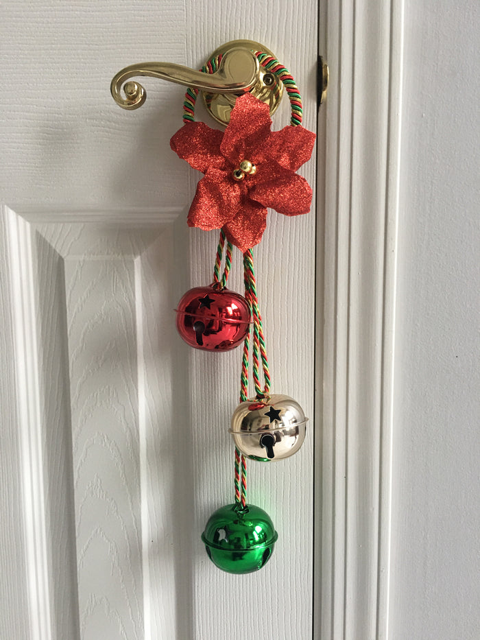 Christmas Door Bell Hanger With Glittered Poinsettia