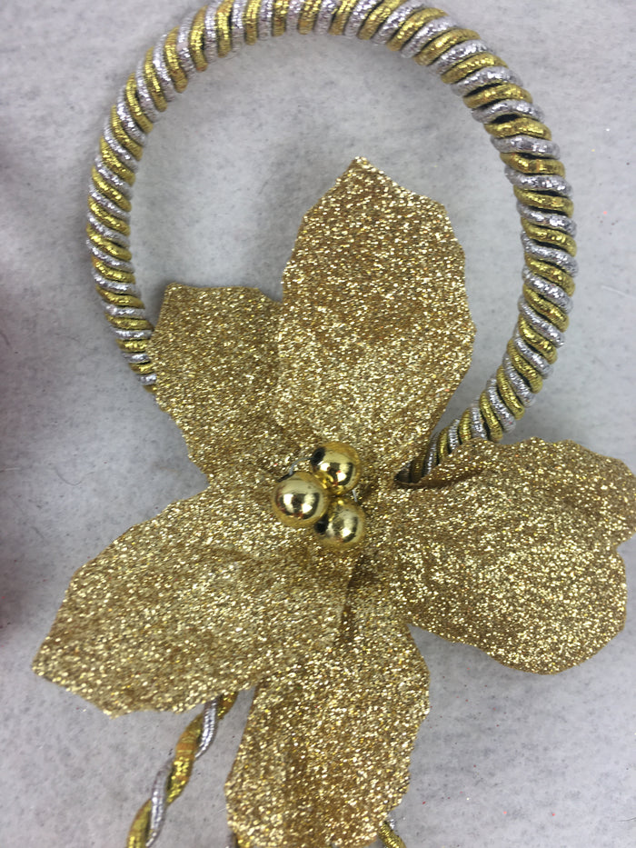 Christmas Door Bell Hanger With Glittered Poinsettia