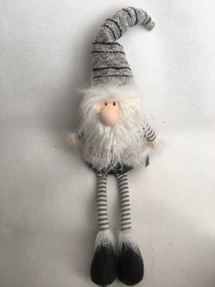 Christmas Large Plush Gray and White Striped Sitting Santa