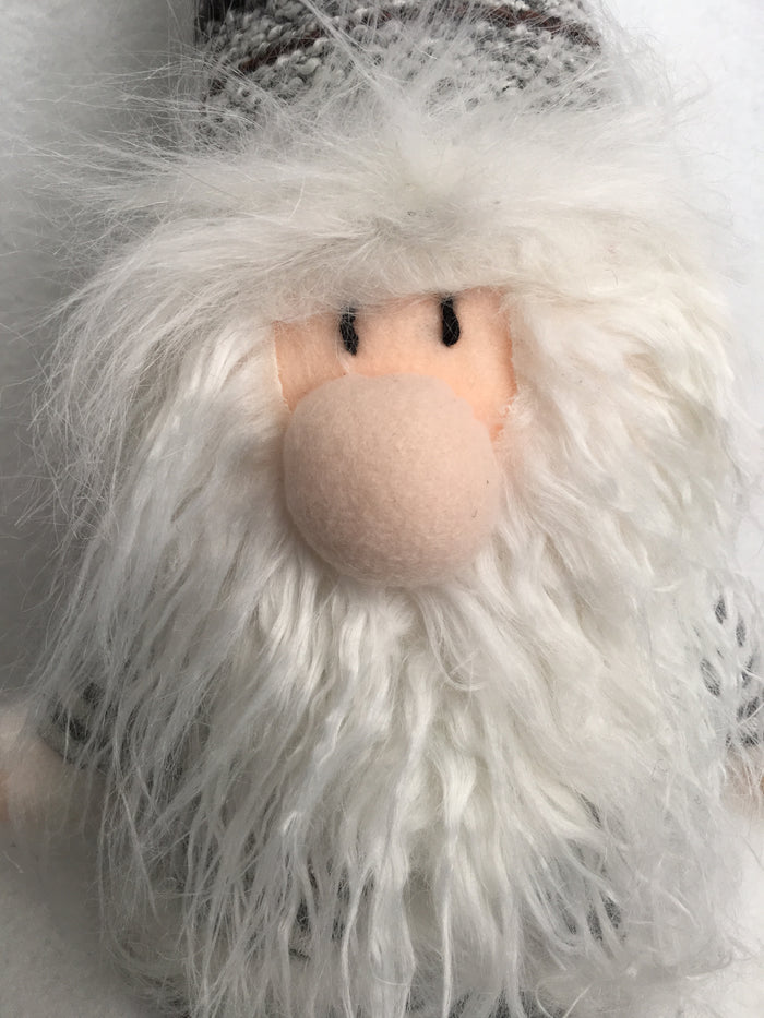 Christmas Large Plush Gray and White Striped Sitting Santa