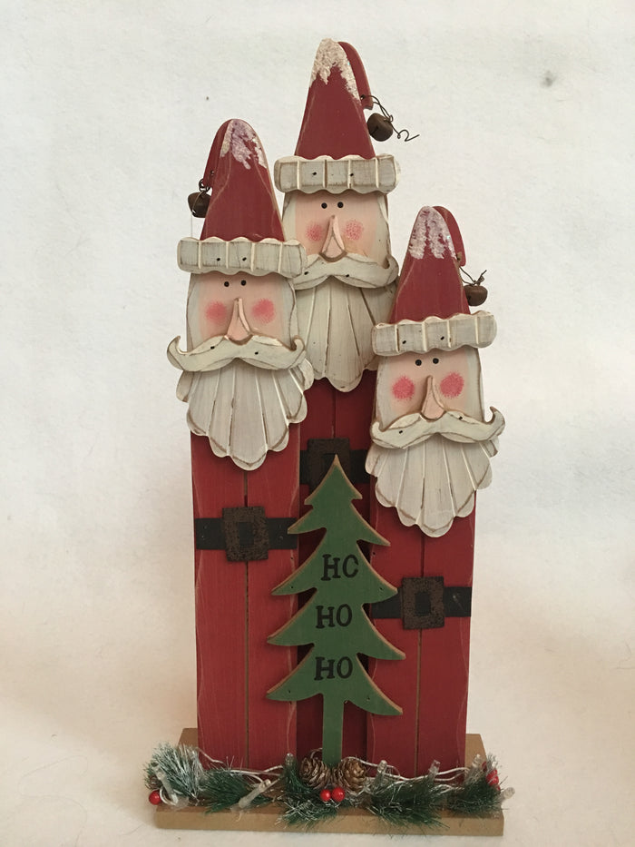Christmas Light-Up Three Santas with “Ho Ho Ho” Tree Block Sitter