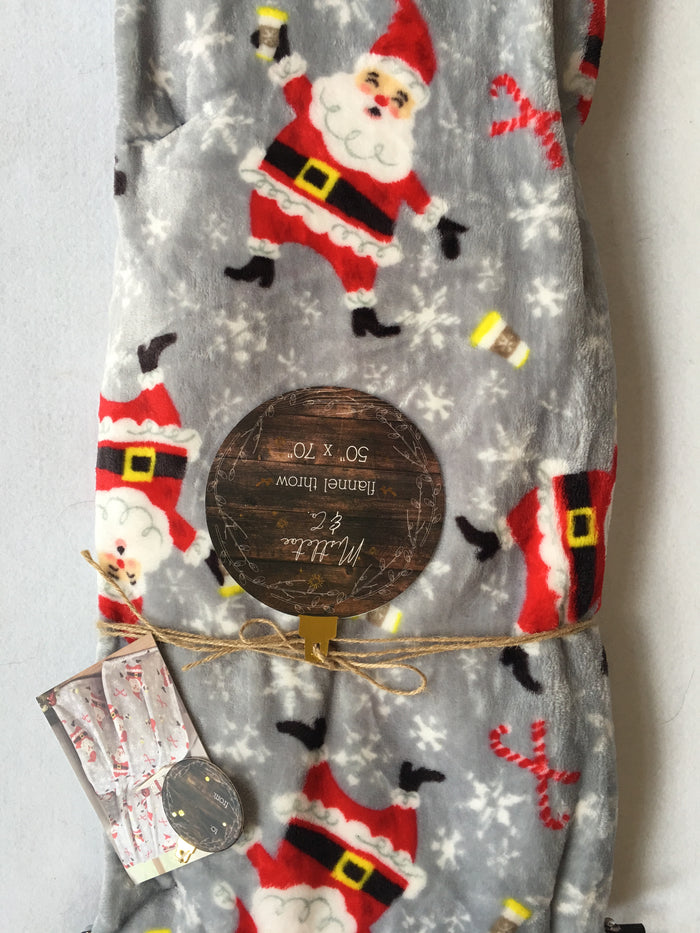 Christmas Mistletoe and Co. Dancing Santa and Candy Canes Throw Blanket