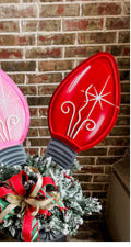 Christmas Neon Red Bulb Metal Stakes Outdoor or Indoor
