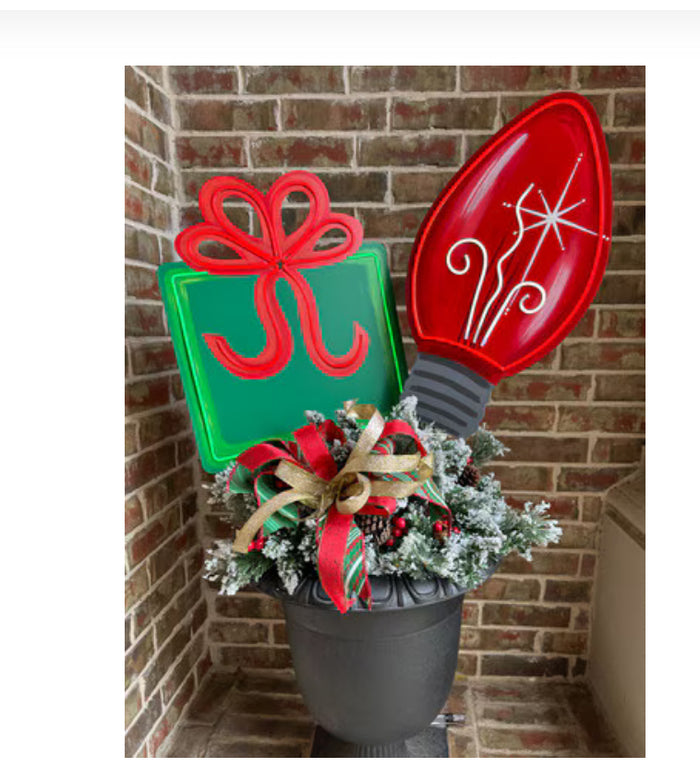 Christmas Neon Red Bulb Metal Stakes Outdoor or Indoor