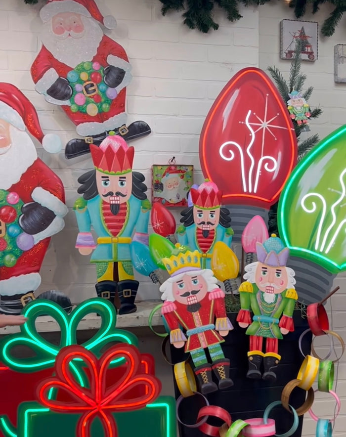 Christmas Neon Red Bulb Metal Stakes Outdoor or Indoor