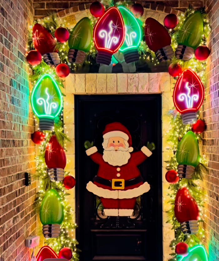 Christmas Neon Red Bulb Metal Stakes Outdoor or Indoor