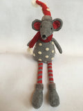 Christmas Red and Gray Plush Mouse with White Snow Ball Sweater and Hat
