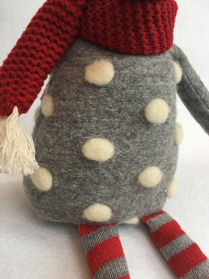 Christmas Red and Gray Plush Mouse with White Snow Ball Sweater and Hat