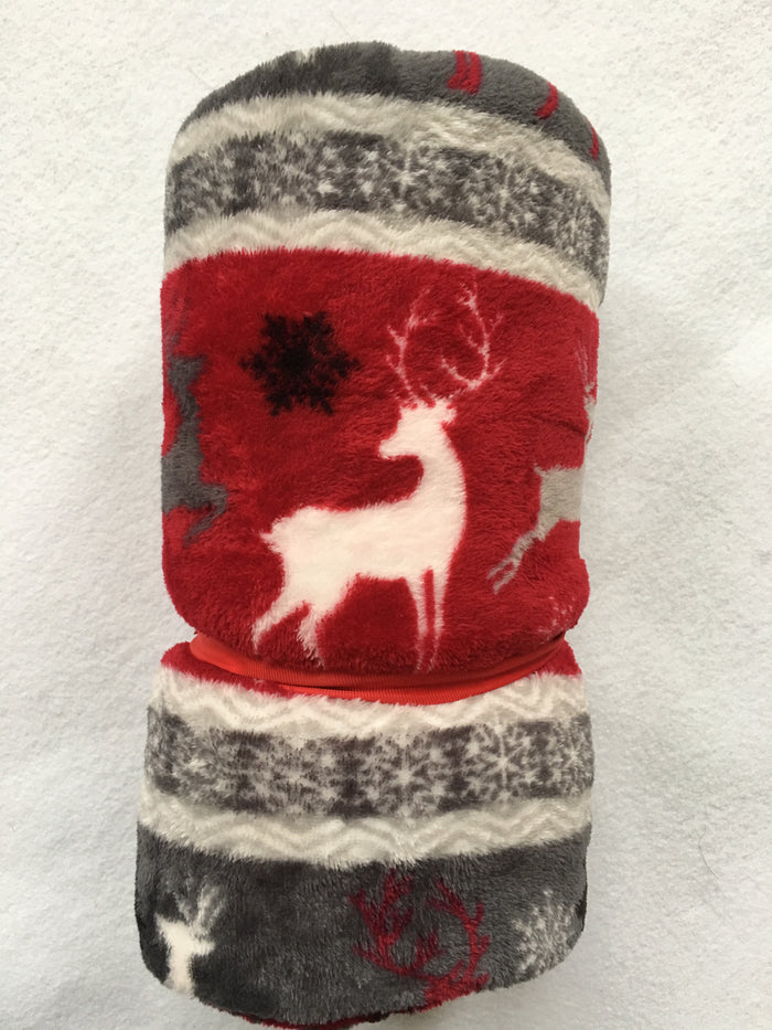 Christmas Reindeer and Snowflake Velvet Plush Blanket Throw