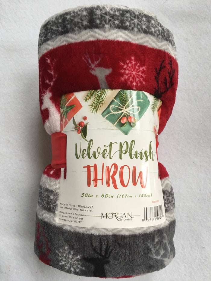 Christmas Reindeer and Snowflake Velvet Plush Blanket Throw