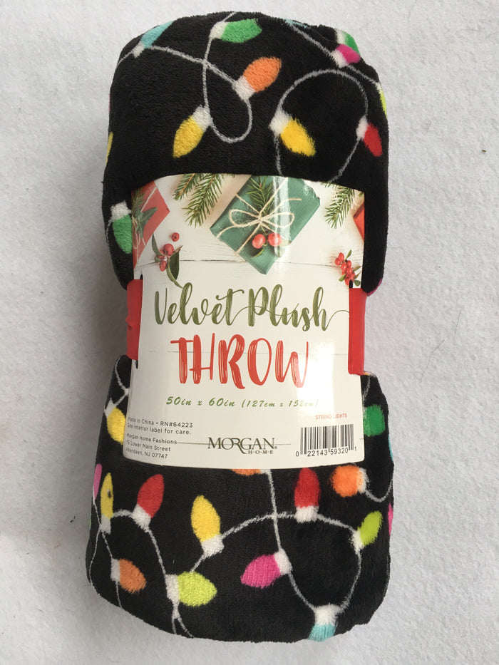 Christmas String of Lights Velvet Plush Blanket Throw