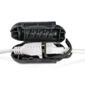 ClickShield™ Cord Lock showcases two connected power-cord ends encased in a black, gasket-sealed housing, ensuring waterproof protection for heated birdbath connections.
