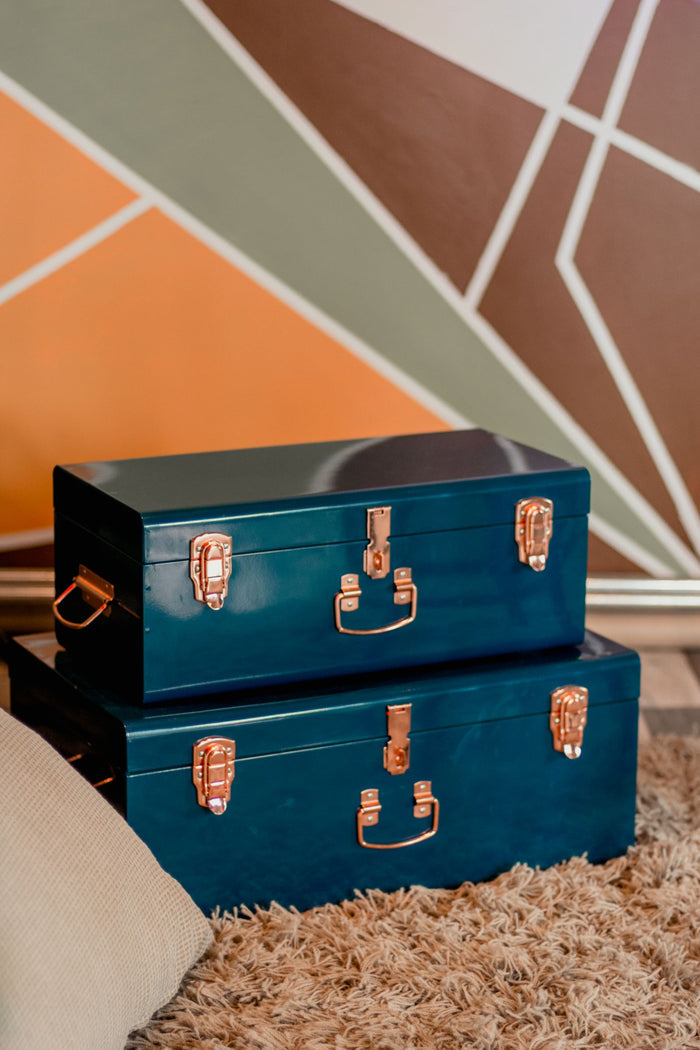 Pair of lidded storage trunks