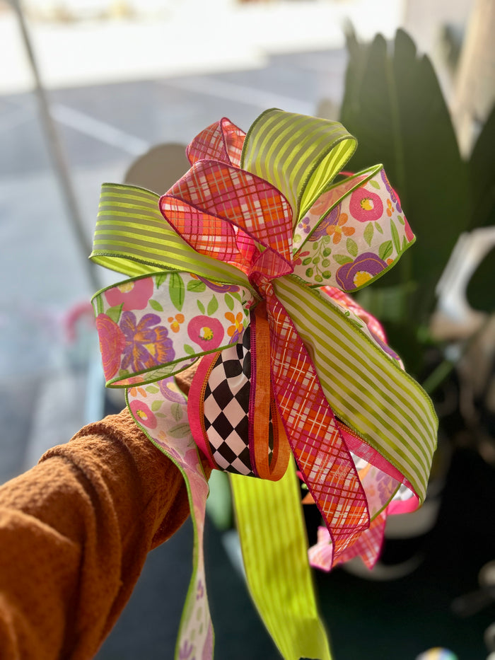 Designer Bow Green Stripe, Harlequin, Bright Pink Floral, Plaid